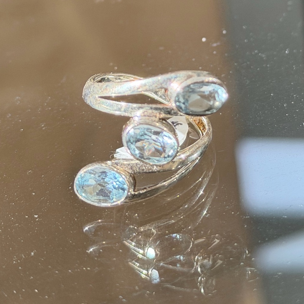 Unique Silver Blue Stone Ring Size 8